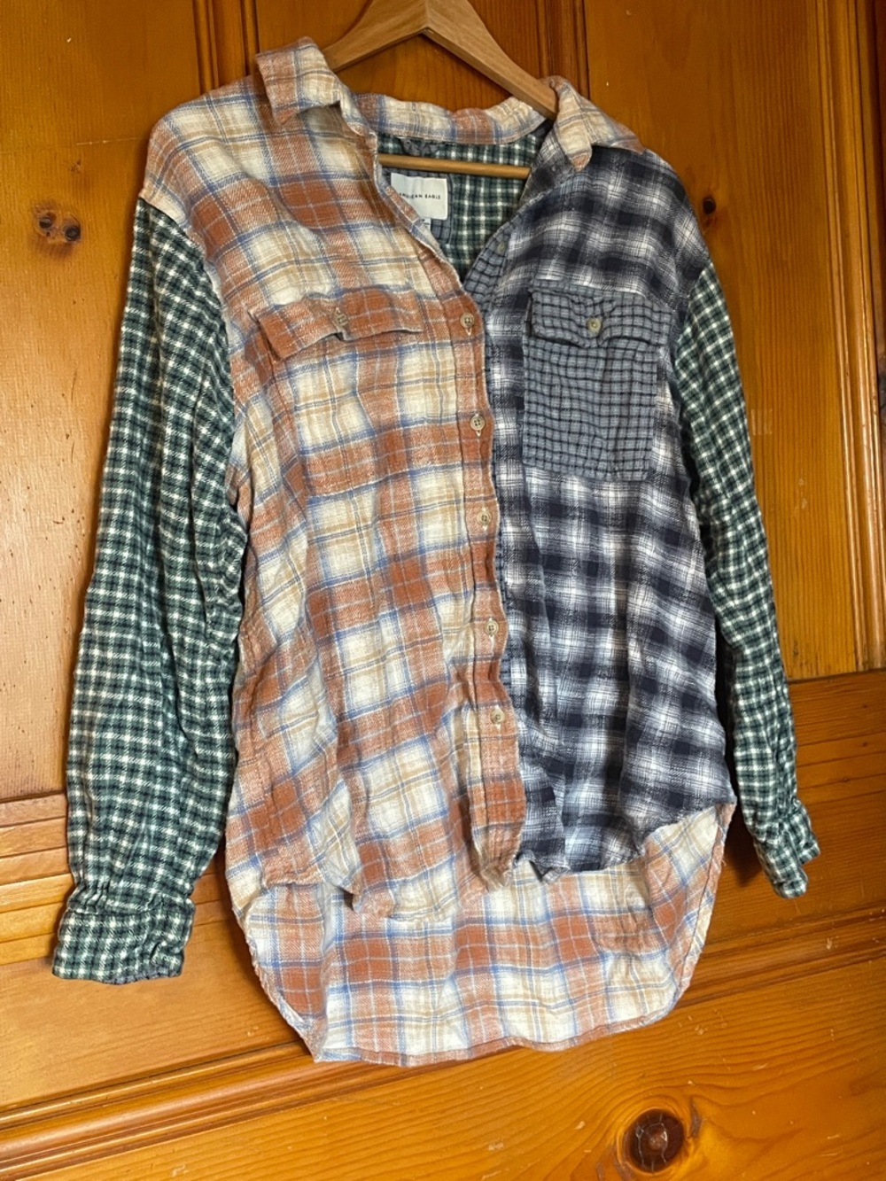 American Eagle Outfitters Multicolor Patchwork Plaid Shirt